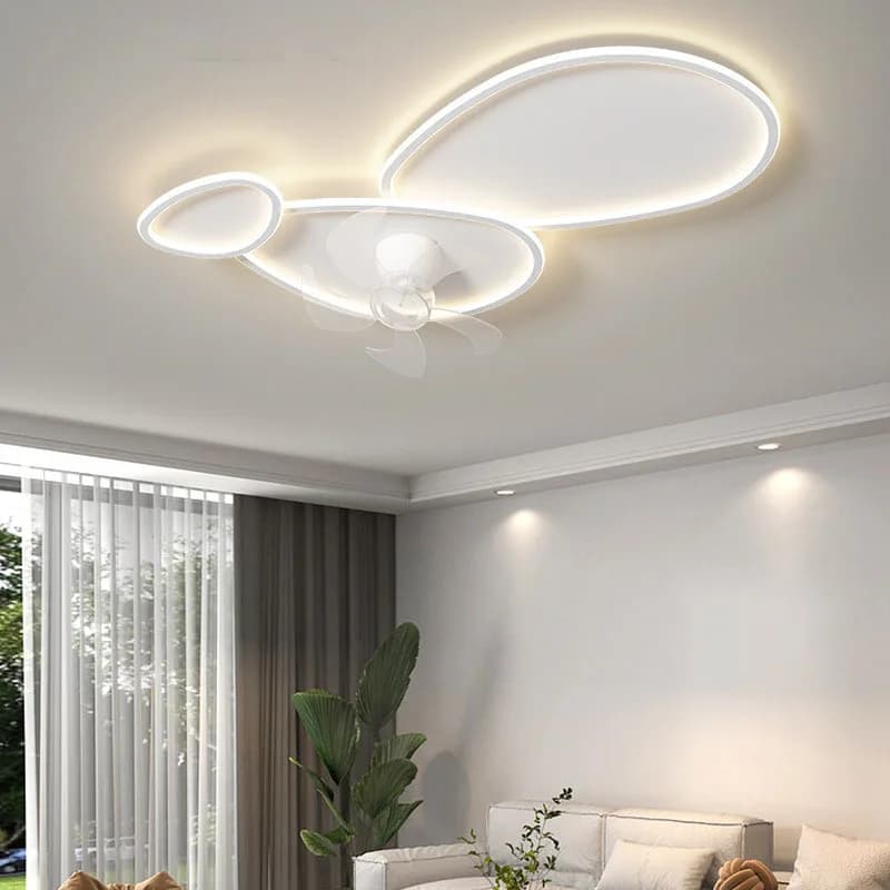 Minimal living room ceiling fan lamp Simple 360° shaking head fan lamp Creative and intelligent integrated electric fan lights