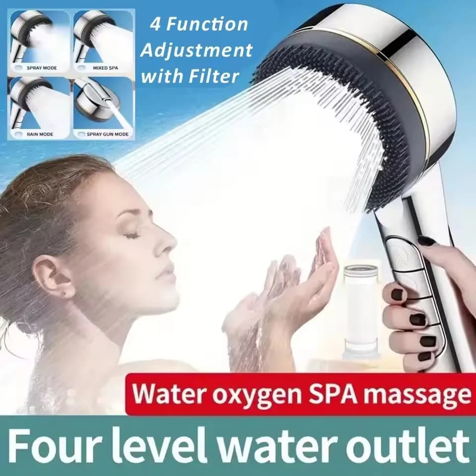 New 4 Modes Shower Head High Pressure Showerhead One-Key Stop Water Massage Shower Head With Filter Element Bathroom Accessories