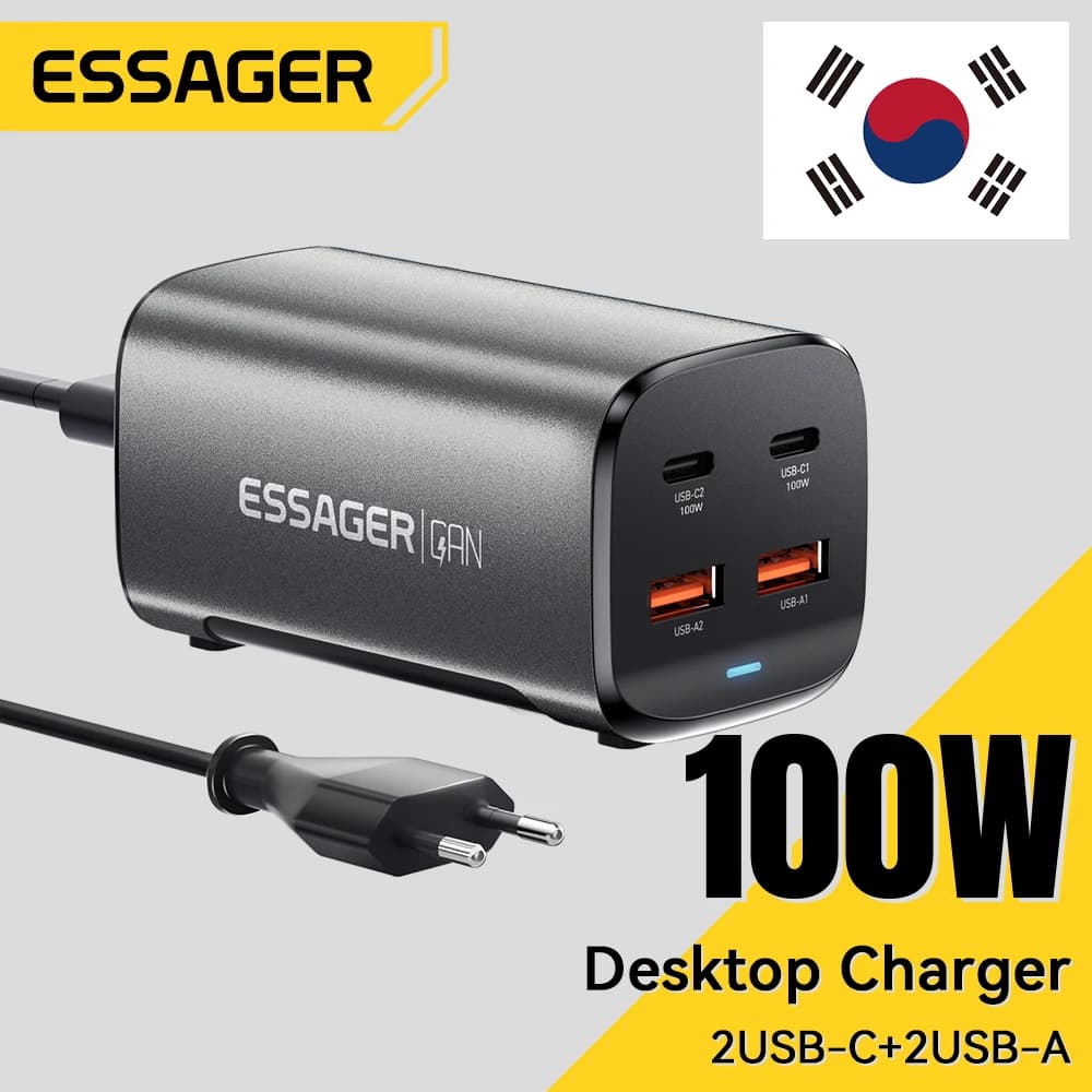 Essager 100W USB C GaN Charger Desktop Quick Charge 4.0 QC 3.0 PD Type C Fast Charging For MacBook Samsung POPC iPhone 15 Laptop
