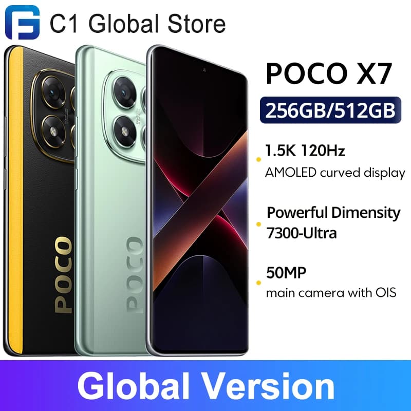 World Premiere POCO X7 Global Version Smartphone Dimensity 7300-Ultra 6.67" 1.5K AMOLED Curved Display 45W Turbo Charging NFC