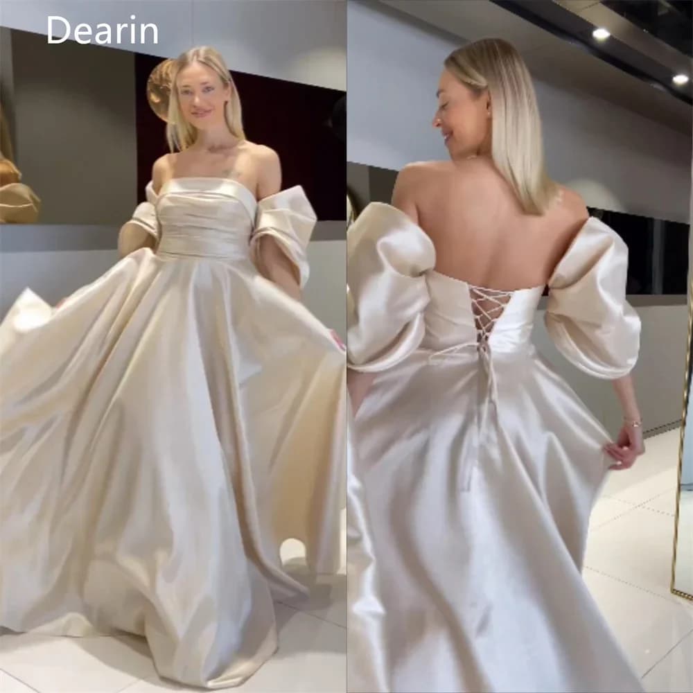 Customized Prom Gown Evening Dearin Strapless Ball Floor Length Open Back Shirred Draped Ruffle Bespoke Occasion Dresses Formal