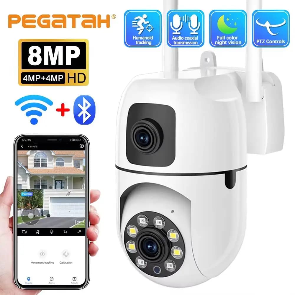 8MP Security Surveillance IP Camera Dual Lens Dual Screen WIFI Cam Outdoor Auto Tracking Two-way Audio HD Night Color Cameras