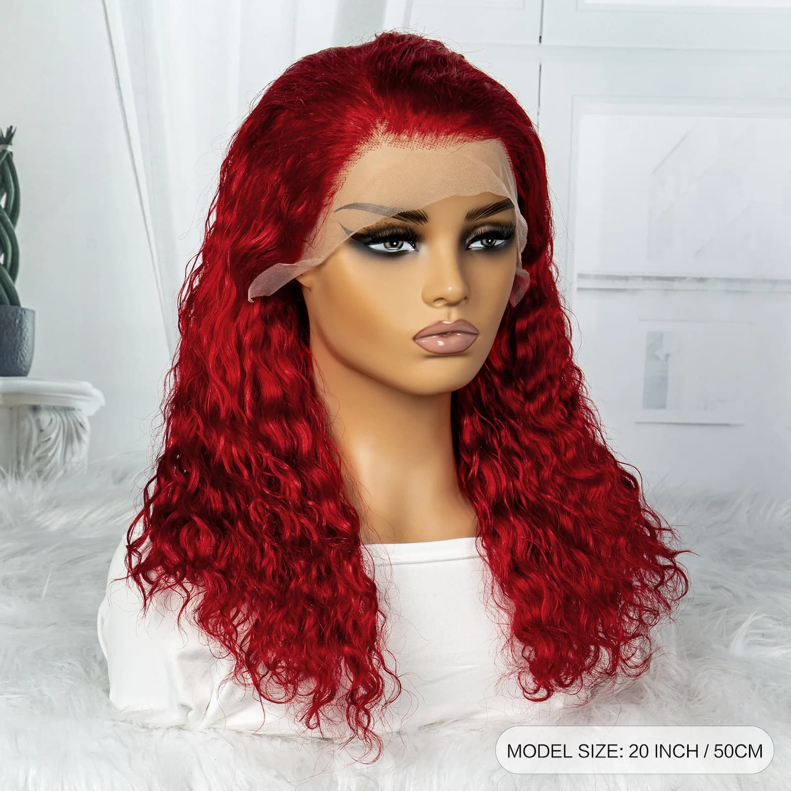 20 Inch 13x4 Lace Frontal Curly Wigs 350% Density 100% Brazilian Remy Human Hair Wigs Red Water Wave Transparent HD Lace Bob Wig