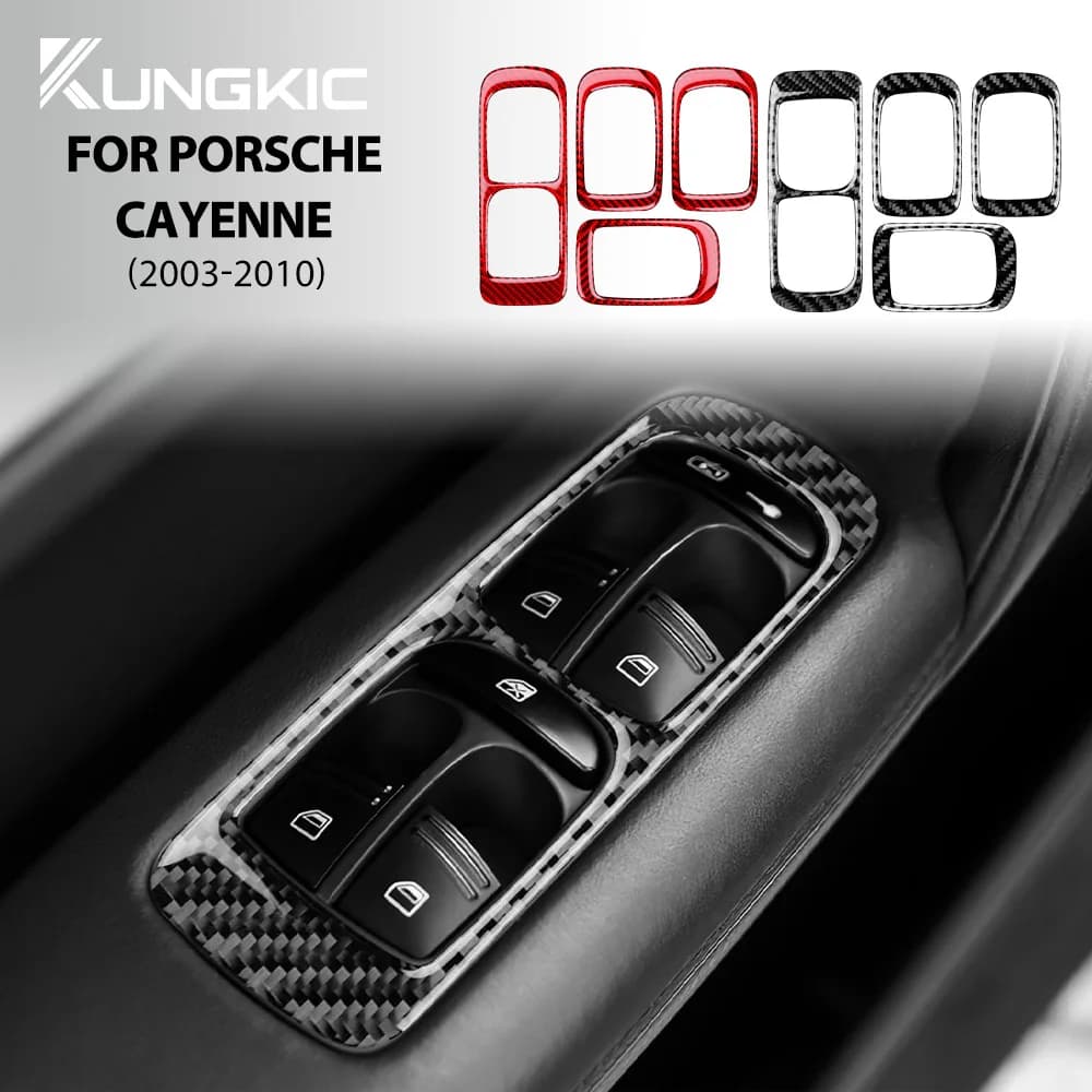 Real Soft Carbon Fiber Sticker For Porsche Cayenne 2003 2004 2005 2006 2007 2008 2009 2010 Window Lifting Button Frame Panel