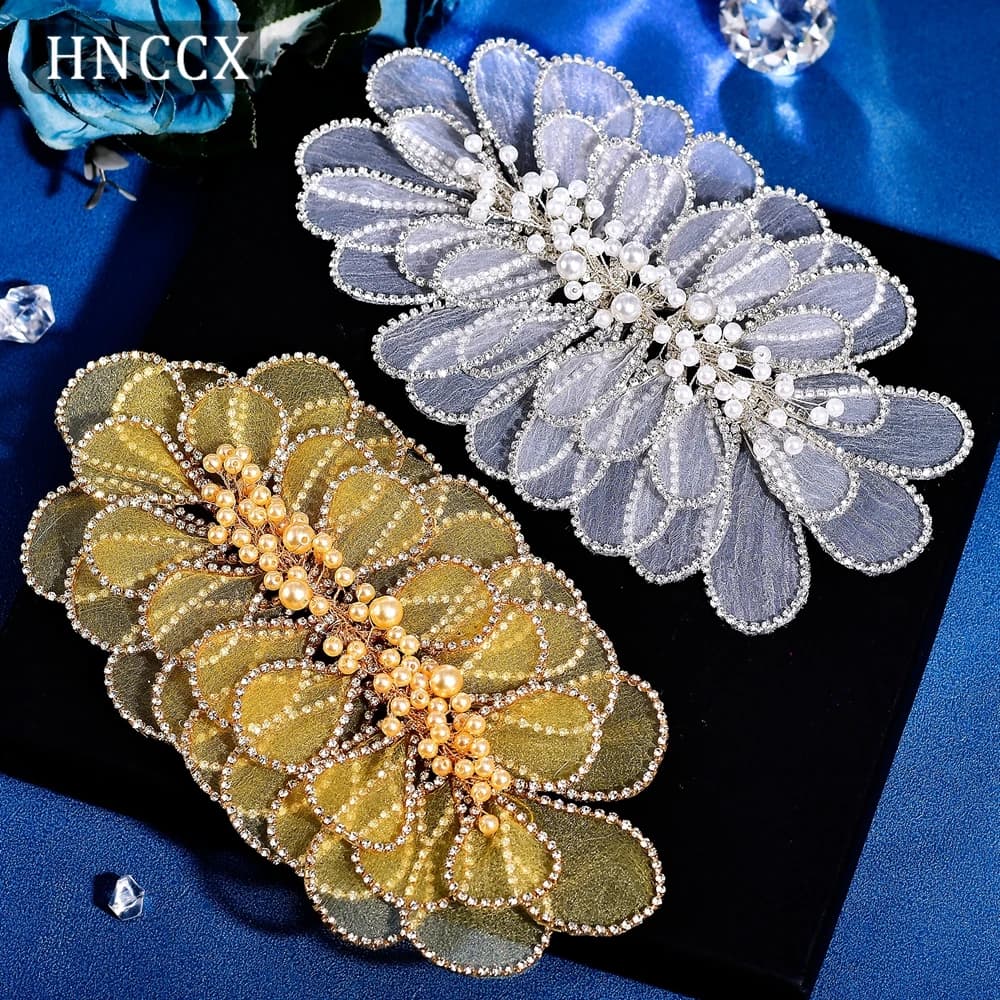 HNCCX Gold Silver Color Wedding Headband Handmade Mesh Bride Headpieces Pearl Hair Accessories Bridesmaids Headwear CP681