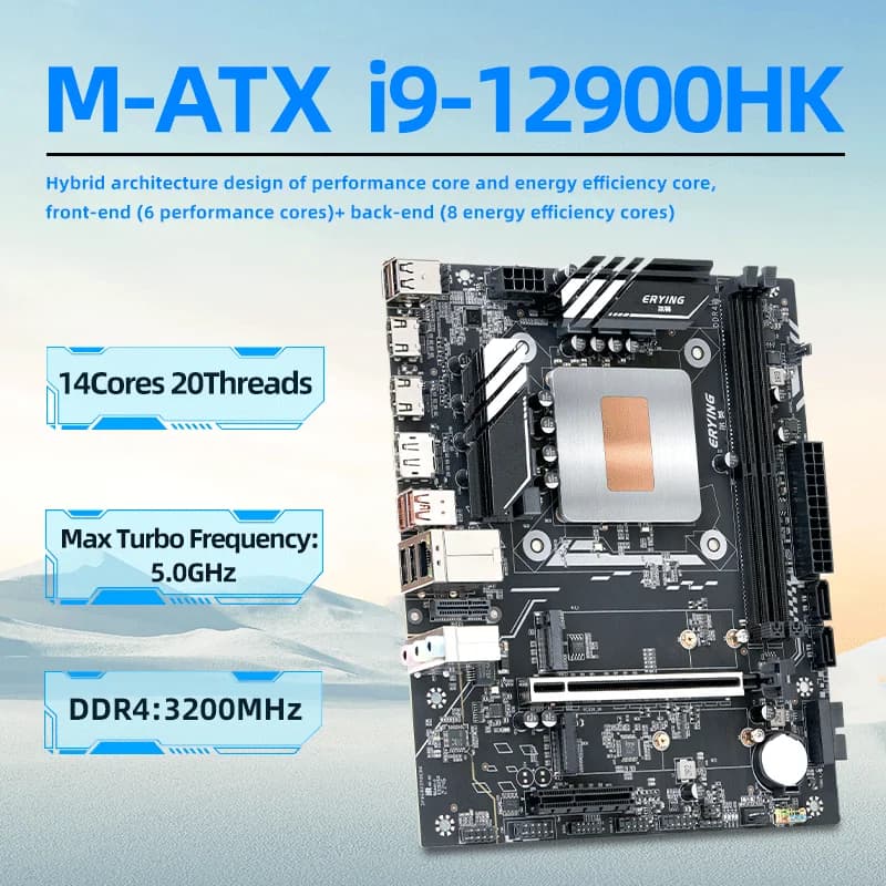 ERYING DIY Gaming PC Motherboard CPU Combo Interposer Kit i9 12900HK Procesador 14C20T 24Mb DDR4 RAM NVME M.2 LGA 1151 placa mae