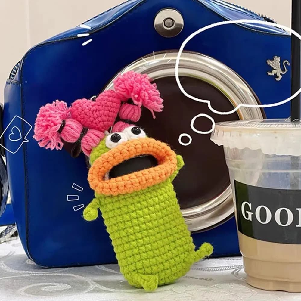 Entrance Guard Card Bag Car Key Cover Knitting Key Case Sausage Mouth Key Bag Hand Woven Wool Key Bag Big Mouth  Key Pendant