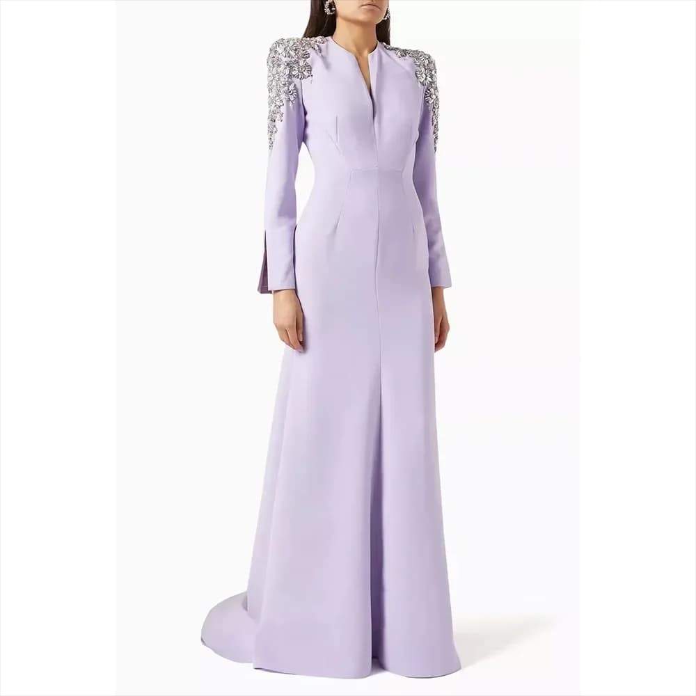 Customized Elegant Mermaid Long Sleeves Prom Dresses Beadings Crystals Party Dresses Floor Length Evening Dresses for Special