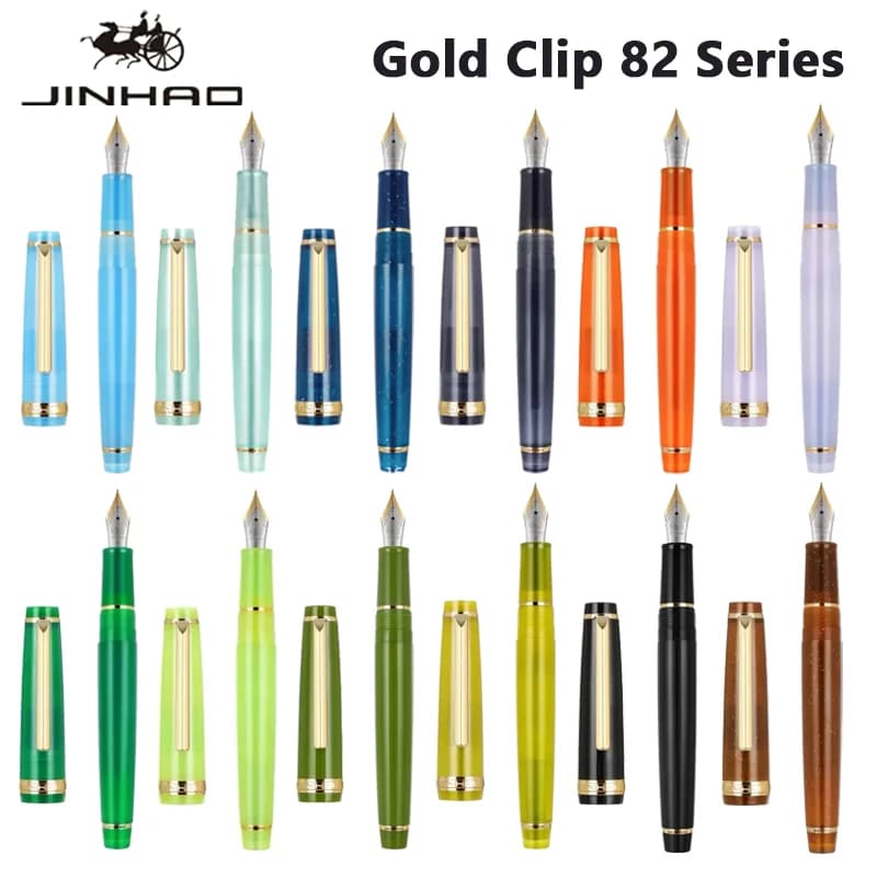 Jinhao 82 Fountain Pen Golden Clip EF/F/M Nib Acrylic Ink Pen Luxury Writing Pens for Stationery Business Office School Supplies