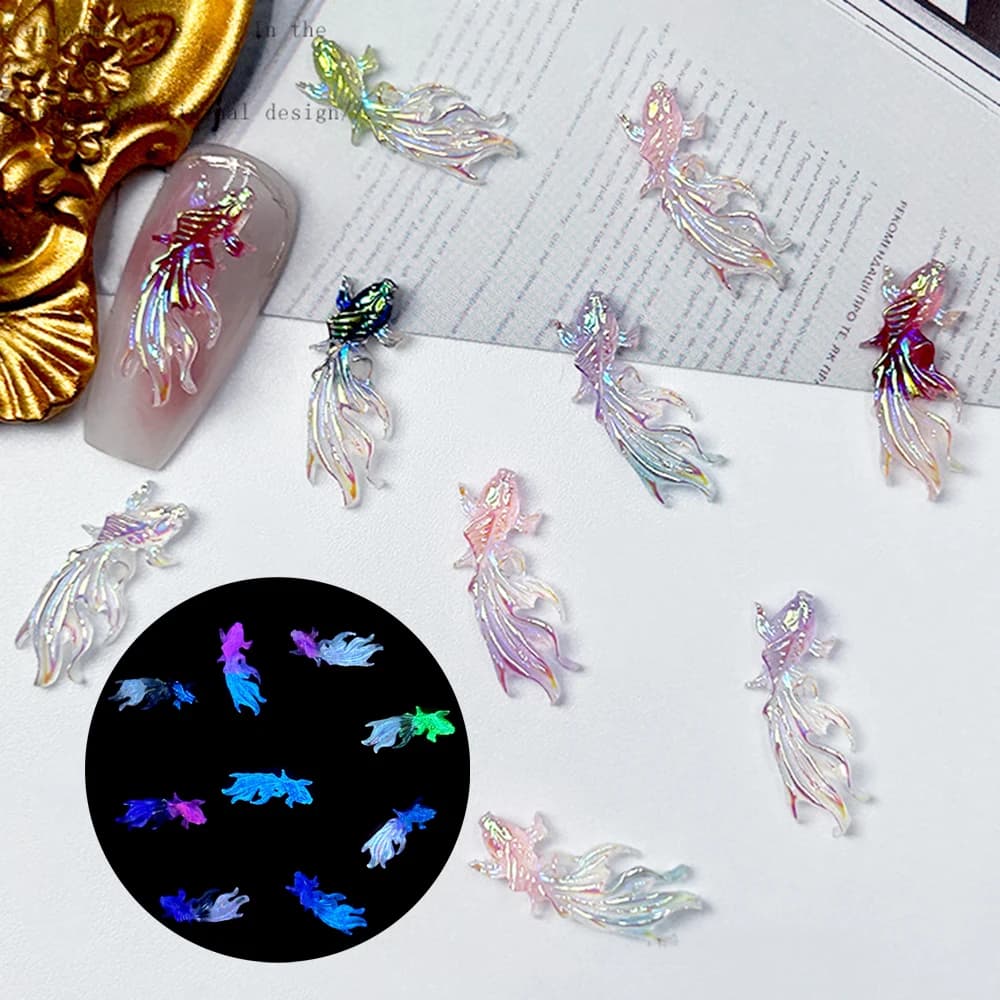 50pcs Mixed Koi Fish Nail Art Charms Luminous Multi Fish Nail Decoration Goldfish Supplies Koi Plating Chinese Style Lucky Parts