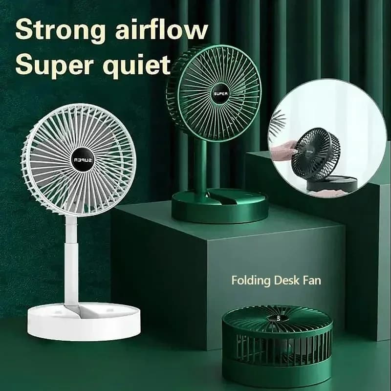 Electric Stand Fan Portable Folding Fan USB Rechargeable Foldable Desktop Fan Mini Mute Fan 3 Speeds Adjustable Height