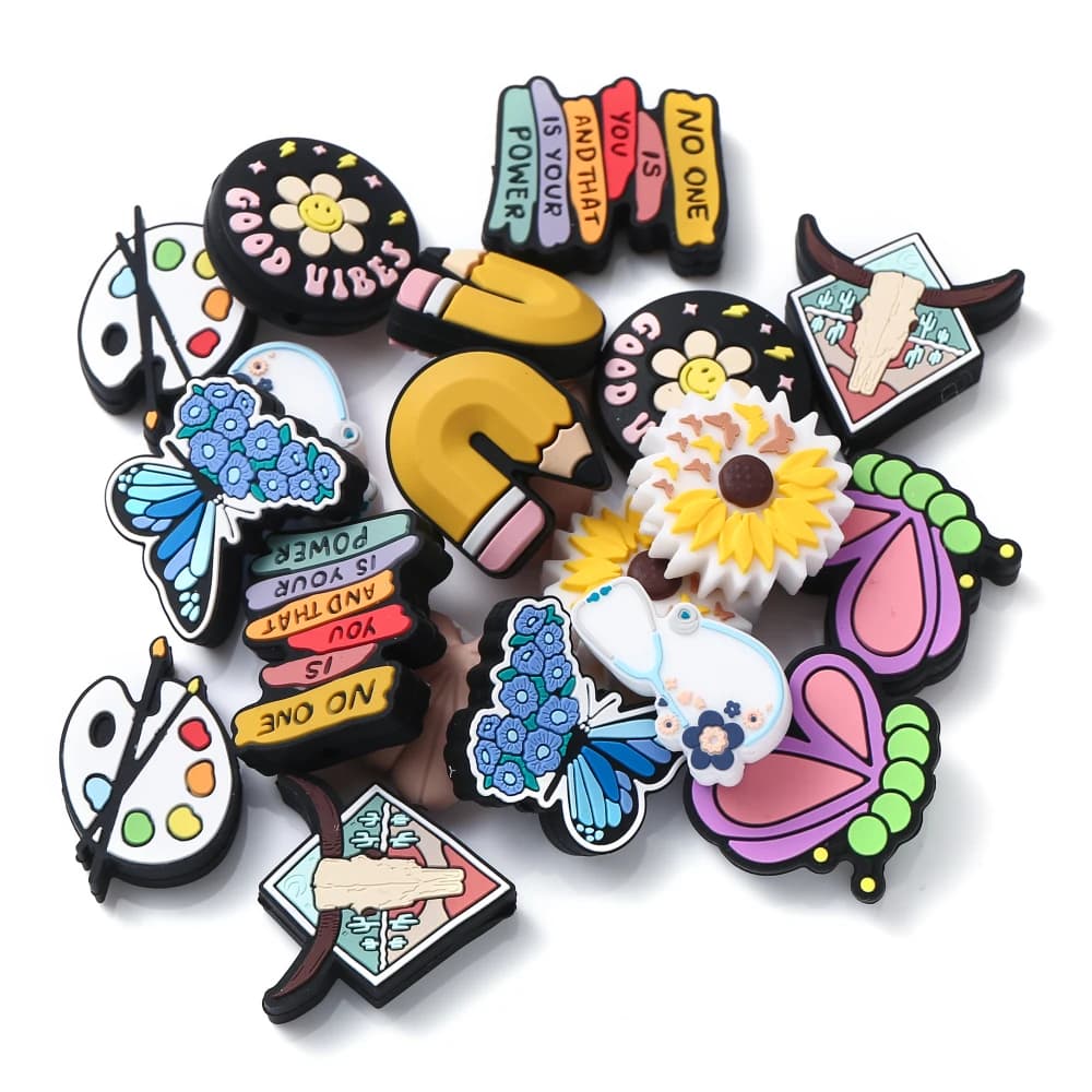 10Pcs Cartoon Animal Silicone Beads Flower Butterfly Teether Chew Beads For Jewelry Making DIY Baby Pacifier Chain Plastic Pen