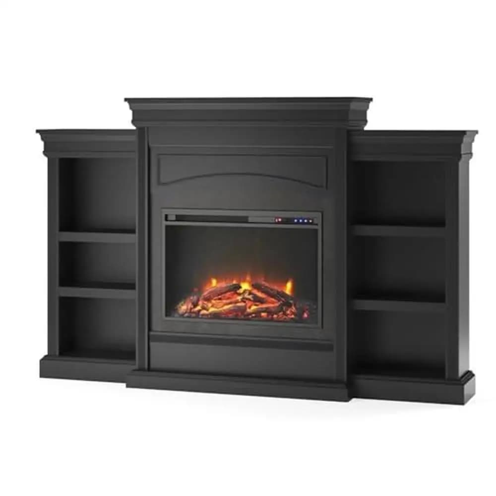 Electric Fireplace Mantel Heater Remote Control Realistic Log 69" Display Shelves Bookcase Ultra-Bright LED Technology Wall
