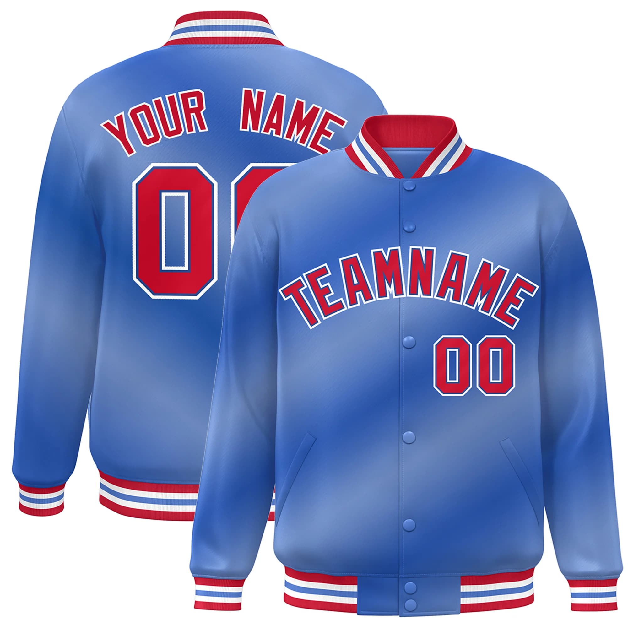 Custom Baseball Jacket  Full-Snap Gradient Jacket Personalized Name Number Logo Varsity Letterman Sports Coat