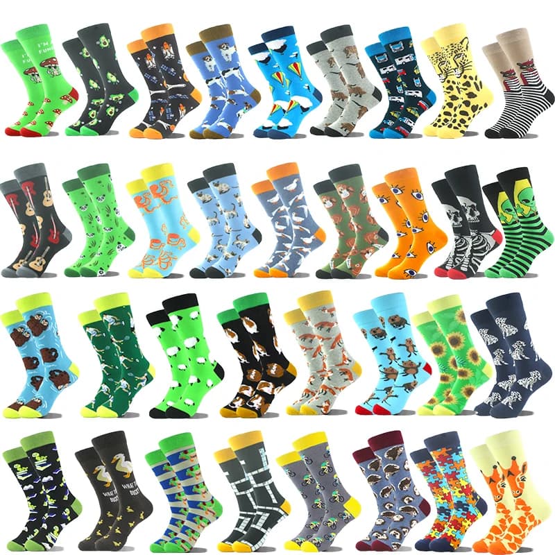 Men Big Size Crew Socks Harajuku Alien Sheep Avocado Fox Sokken Unisex Skateboard Divertidos Happy Design Hip Hop Funny Socks