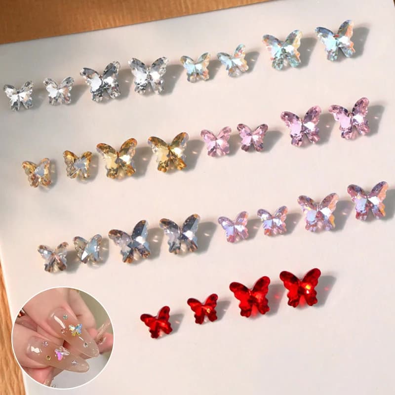 10pcs Nail Art Butterfly Charms Point Bottom Nail Rhinestones 3D Crystal Decals Gems Stone For Manicure