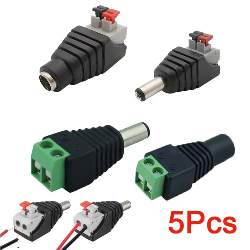 5pcs 12V DC Power Connector Plug Jack Male Female Socket Barrel 2.1mm x 5.5mm Adapter for CCTV Camera LED Strip Supply Terminal