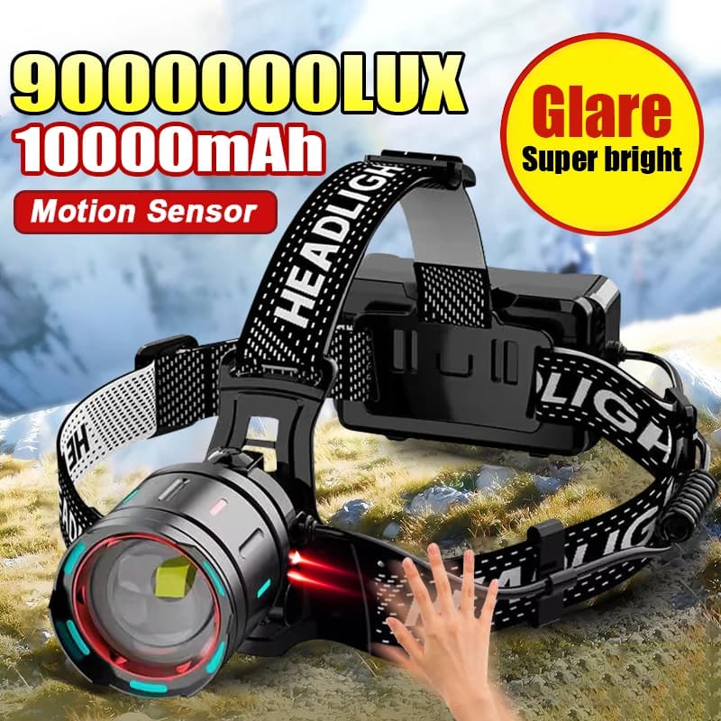 Powerful LED Headlamp Motion Sensor Headlight 18650 Rechargeable with COB Head Flashlight High Power Head Lamp Fishing Headlight