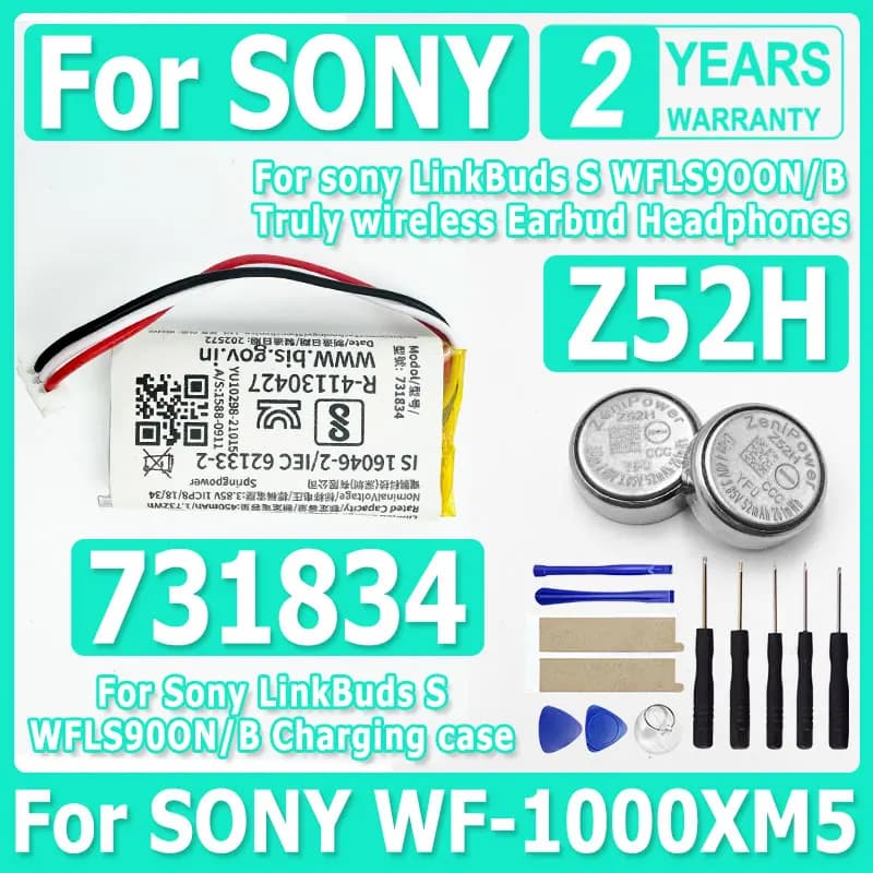 For ZeniPower Z52H 731834 Battery For Sony LinkBuds S WFLS900N/B Truly Wireless Earbud Headphones charging case+Free Tools