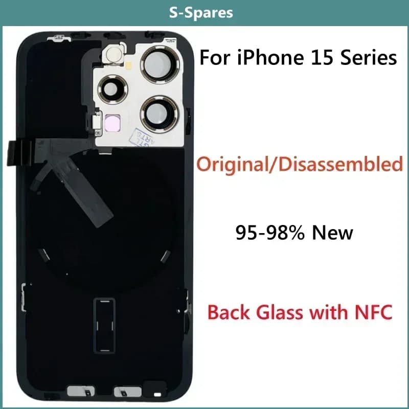 95% New, Original Disassembled Back Cover Rear Glass For iPhone 15 Pro Max 15 Plus, with NFC Wireless Assembly Replacement