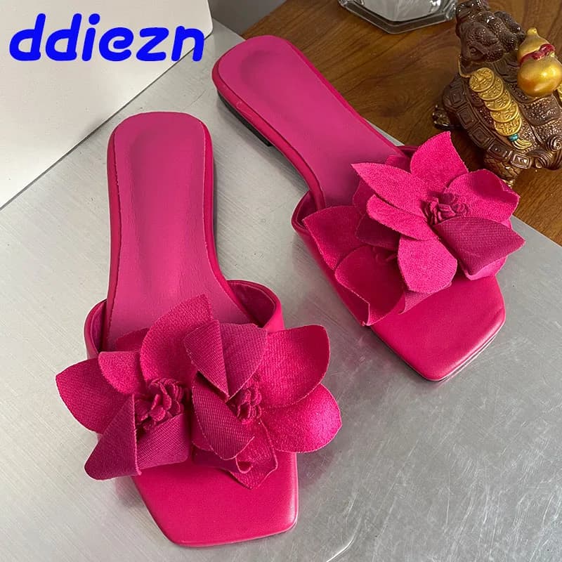 Flats Footwear Ladies Slides Slippers Fashion Flower Summer Beach Flip Flops Female Sandals Women Slippers Shoes Big Size