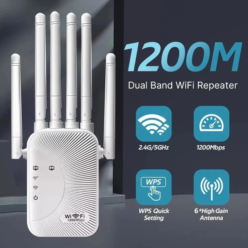 1200Mbps WiFi Repeater Dual Band Wireless Amplifier 2.4G 5GHz Network Long Range Signal Booster Antenna Network Amplifier Router