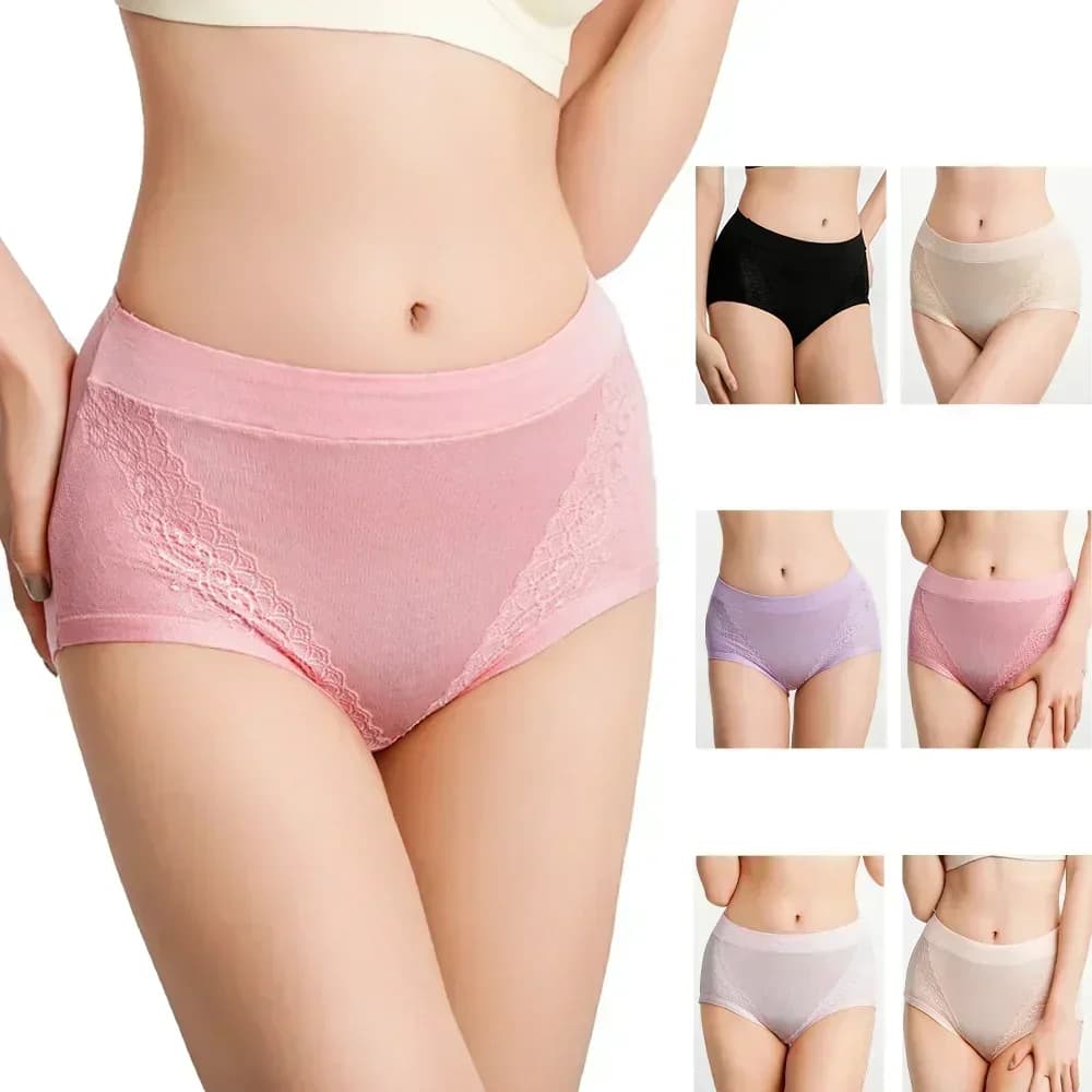 3pcs 2025 Women High Waist Panties Female Briefs Modal Lace Plus Size Underpants Mother Middle Aged Oversize Underwear XL-4XL