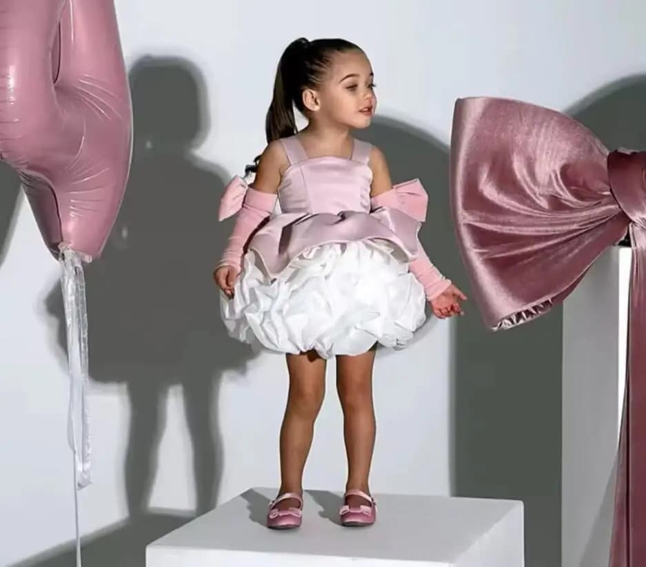 Customized Flower Girl Dresses Pink White Satin Puffy With Bow Long Sleeve For Wedding Birthday Banquet Holy Communion Gowns