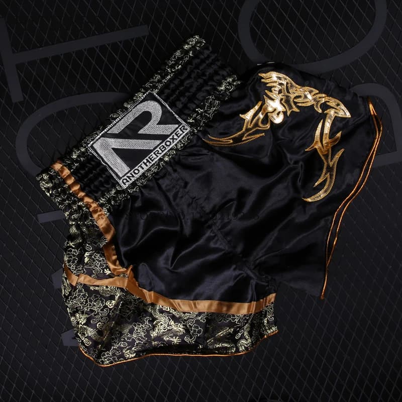Muay Thai Shorts Black Gold Boxing Shorts Men Women Child Cage Fighting Kickboxing Pants Gym Martial Arts Combat Grappling Gear