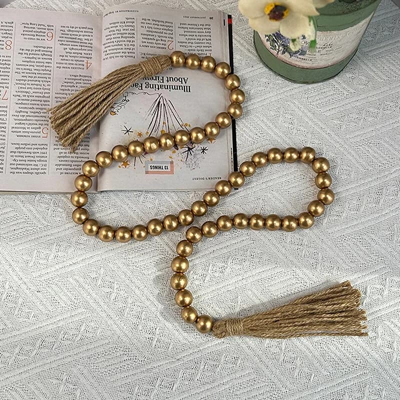 1pc Wooden Handmade Boho DIY Wood Bead Garlands Macrame Home Decor Farmhouse Rustic Tassel Decoration Wall Hanging