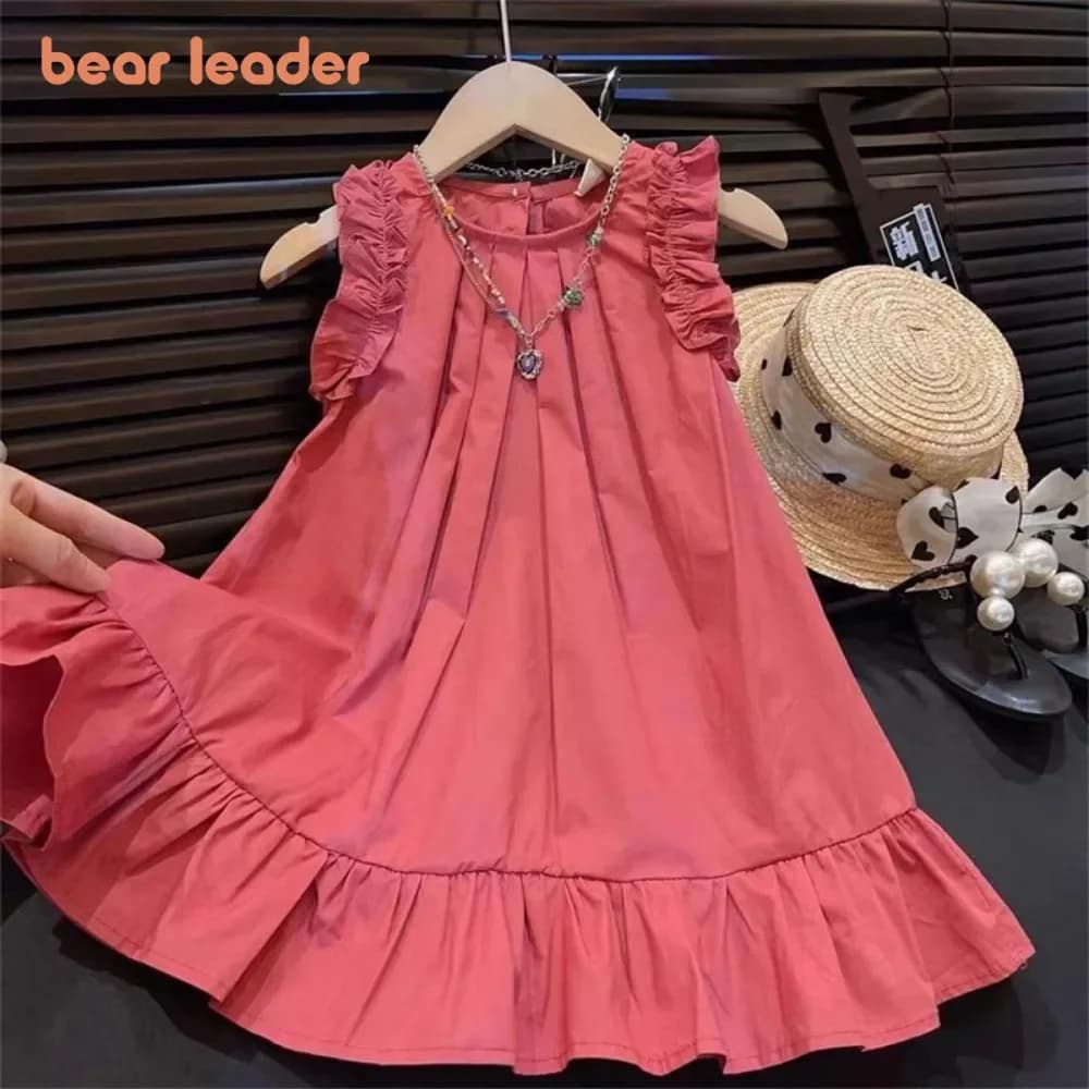 Bera Leader Korean Version Sleeveless Pleated Dress Solid Color Round Neck Children's Clothes Summer Kids Dresses for Girls Wear