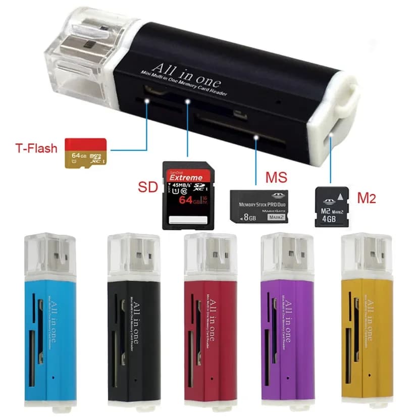 Hot Sellling for Micro SD SDHC TF M2 MMC MS PRO DUO All in 1 USB 2.0 Multi Memory Card Reader