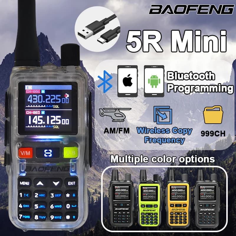 New Baofeng UV-5R Mini Walkie Talkie Bluetooth Programming AM Wireless Copy Frequency Dual PTT Type-C Long Range Ham 2 Way Radio