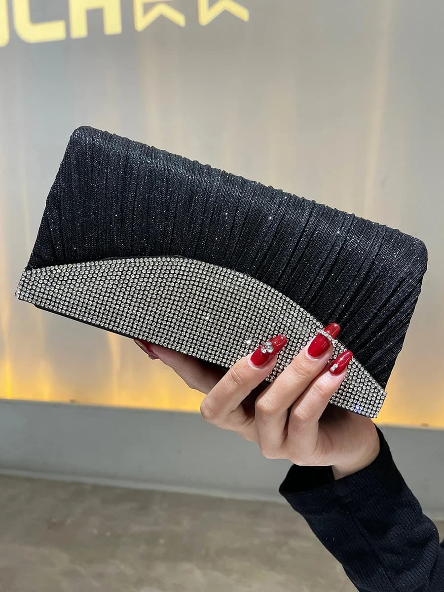 Envelope Clutch For Women Wedding Party Prom Formal Purse Glitter Sequins Purses Shiny Rhinestone Luxury Grey Evening Bag