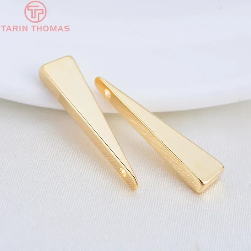 （114）10PCS 5x22MM Hole 1MM 24K Gold Color Plated Brass Triangle  Charms Pendants High Quality Diy Jewelry Accessories