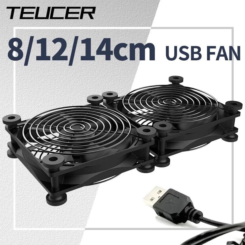 Teucer USB Powered Computer PC Case Fan 120mm 5V Silent Chassis Cooler for Router TV Cat Cooling Screws Protective Net 8/12/14cm