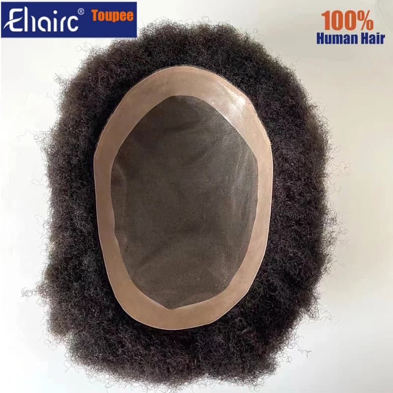 Afro Curly Men's capillary prothesis Toupee Men's Wigs Breathable Mono Male Capillary Prosthesis 100%  Human Hair Wig For Men