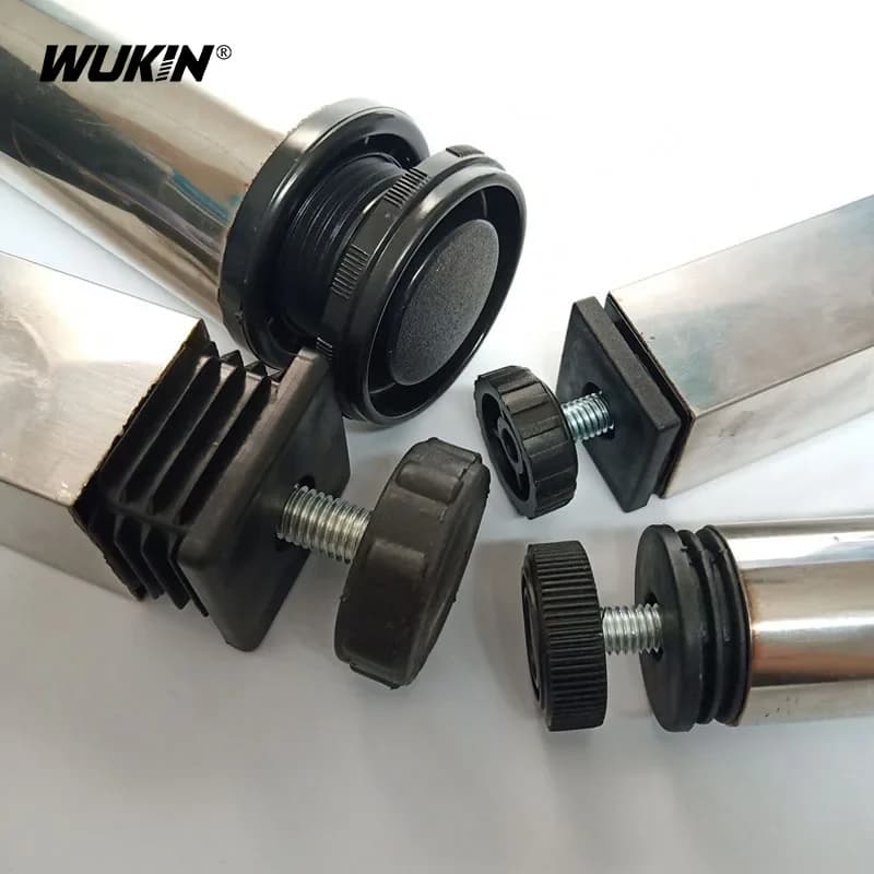 4PCS Black Adjustable Foot Mats With Nut Round/Square Plastic Blanking End Cap Pipe Plug Furniture Tube Cover Foot Pad