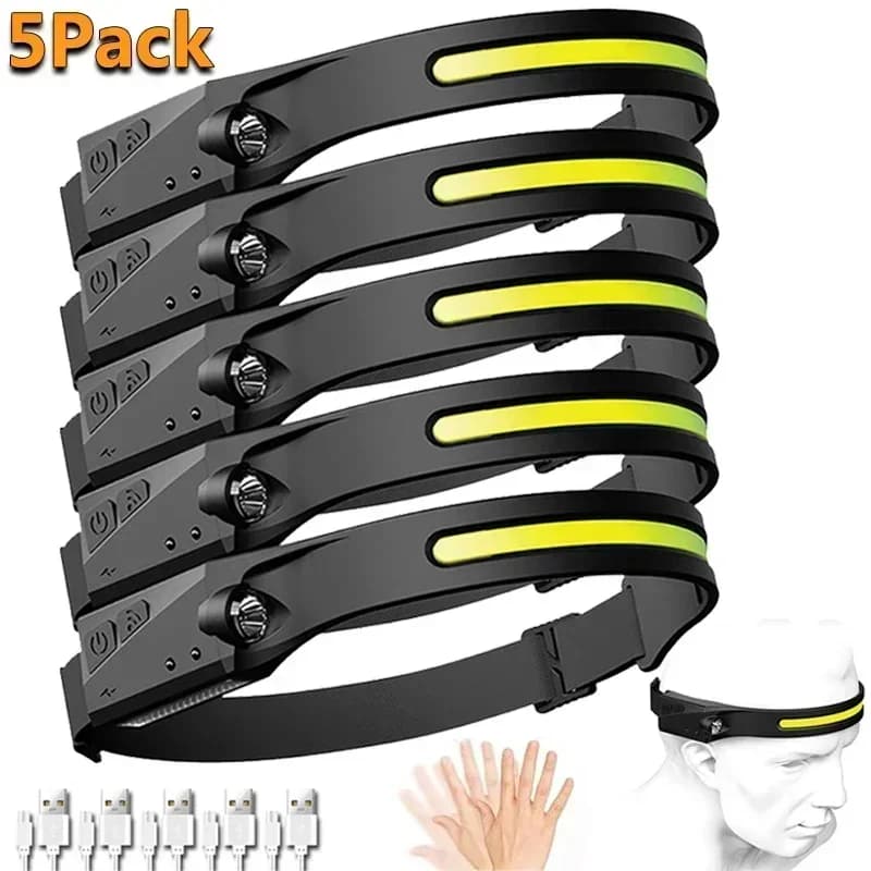 Sensor Head lamp LED Head Flashlight Rechargeable Headlight Head Torch Built-in Battery 5 Lighting Modes Fishing Camping Lantern