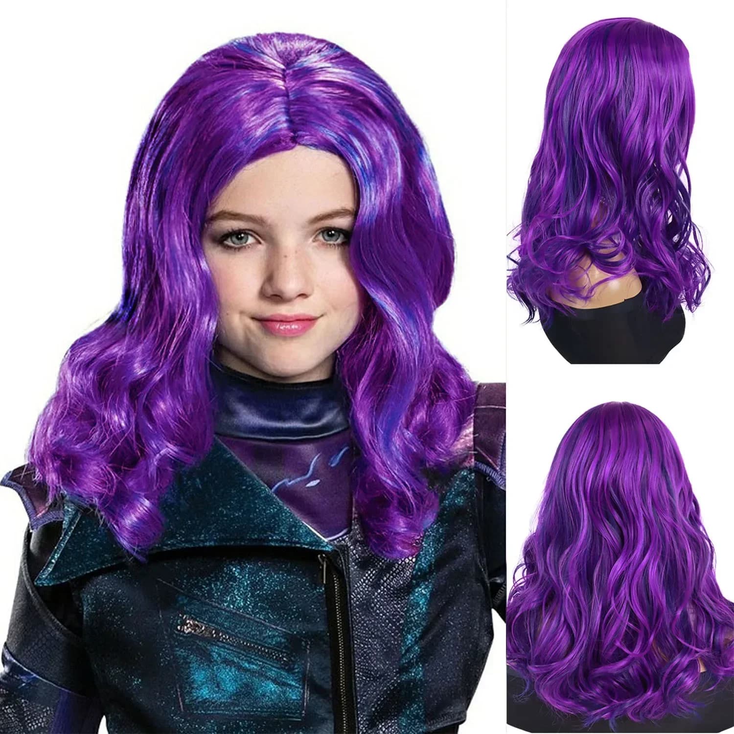 Synthetic Hair Mal Costume Wig for Kids Movie Cosplay Wigs for Women Purple Mixed Blue Wigs for Girls Wig Halloween Wig Female