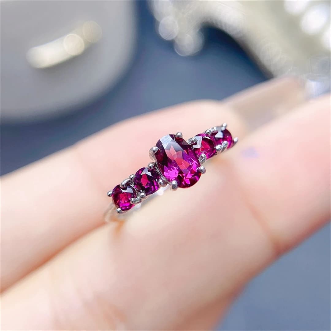 FS S925 Sterling Silver Inlay 4*6 Natural Garnet Ring With Certificate Fine Fashion Charm Weddings Jewelry for Women MeiBaPJ