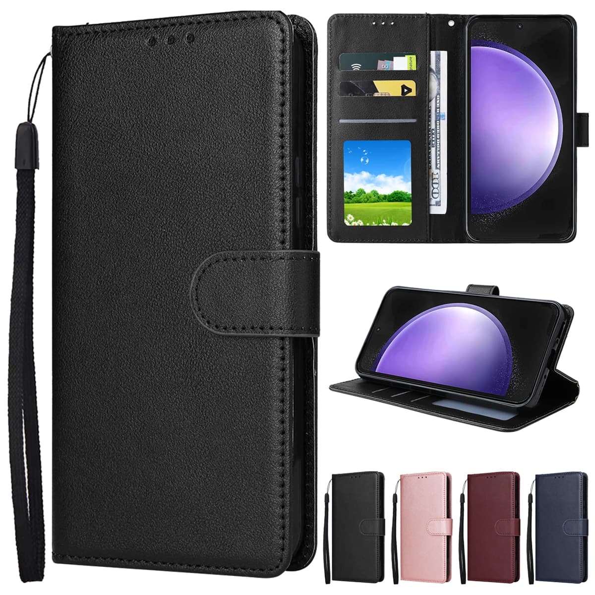 Wallet Magnetic Flip With Card Slot Kickstand Leather Case For Samsung Galaxy S25 Ultra S24 Plus S23 S22 S21 S20 FE S10 S9 S8
