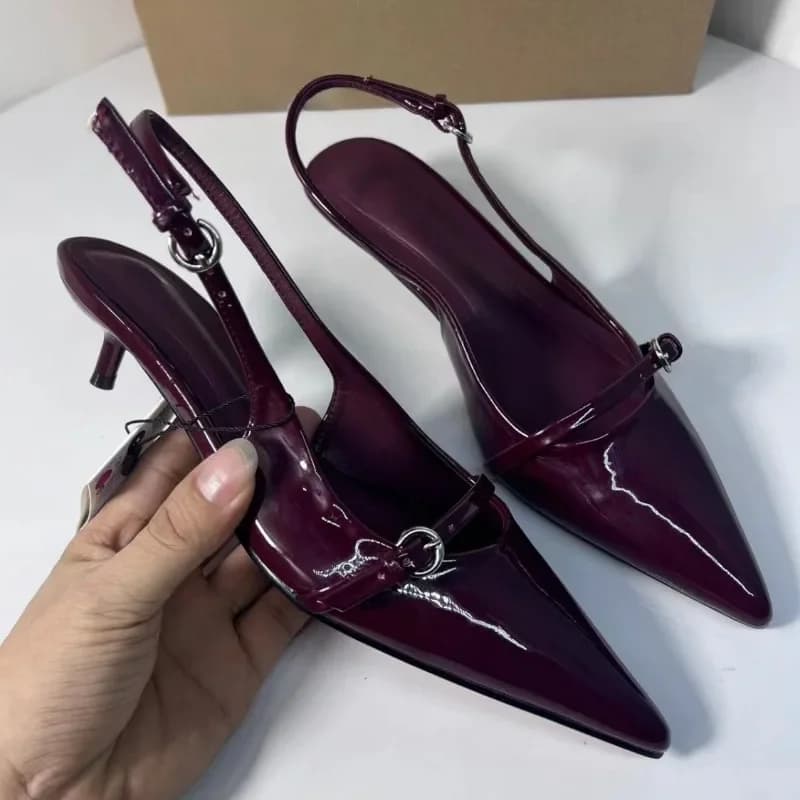 Pointed Toe Buckle Strap Ladies Sandals Solid Shallow Fashion Sexy Party Slingbacks 2025 Summer High Heeled Shoes Woman