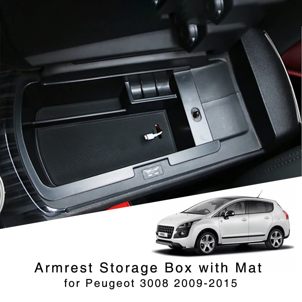 Armrest Storage Box Holder for Peugeot 3008 2009 2010 2011 2012 2013 2014 2015 Interior Organizer Central Console Glove Tray