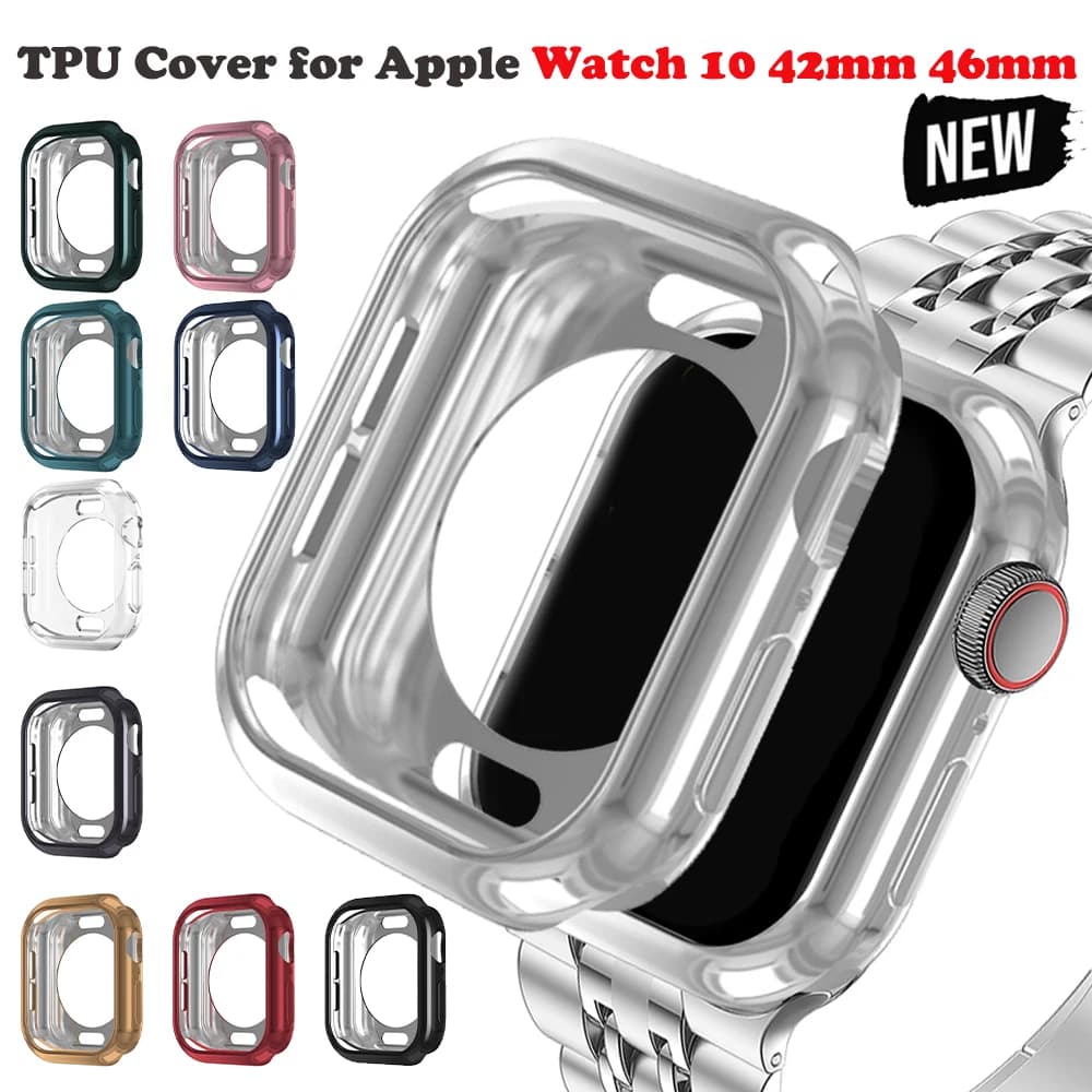 Ultra-thin Plated Watch Case for Apple Watch 10 42mm 46mm Transparent TPU Cover for iWatch Series 10 Protector Shell Accessories