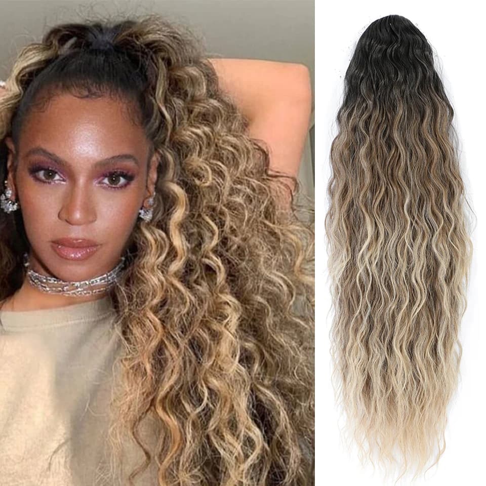 Gladys Water Wave Ponytail Extension Free Shipping Heat Resistant Synthetic Fiber Curly Drawstring Ponytail Hair for Black Women