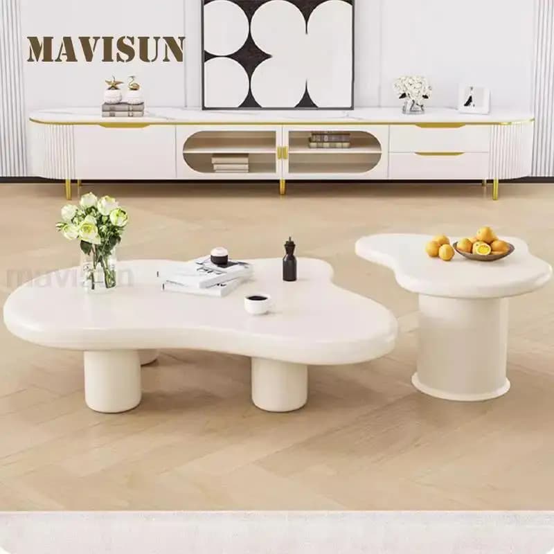 Creamy style Sliold Wood Tea Table In White Modern Apartment Living Room Furniture Household Simplicity Cloud Coffee Table Set