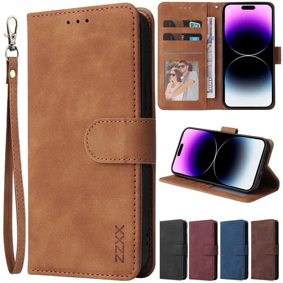 ZZXX Leather Wallet Phone Case For iPhone 16e 16 Pro Max 15 14 13 Mini 12 11 X XS XR SE2 8 7 6s Plus Flip Card Slot Holder Cover