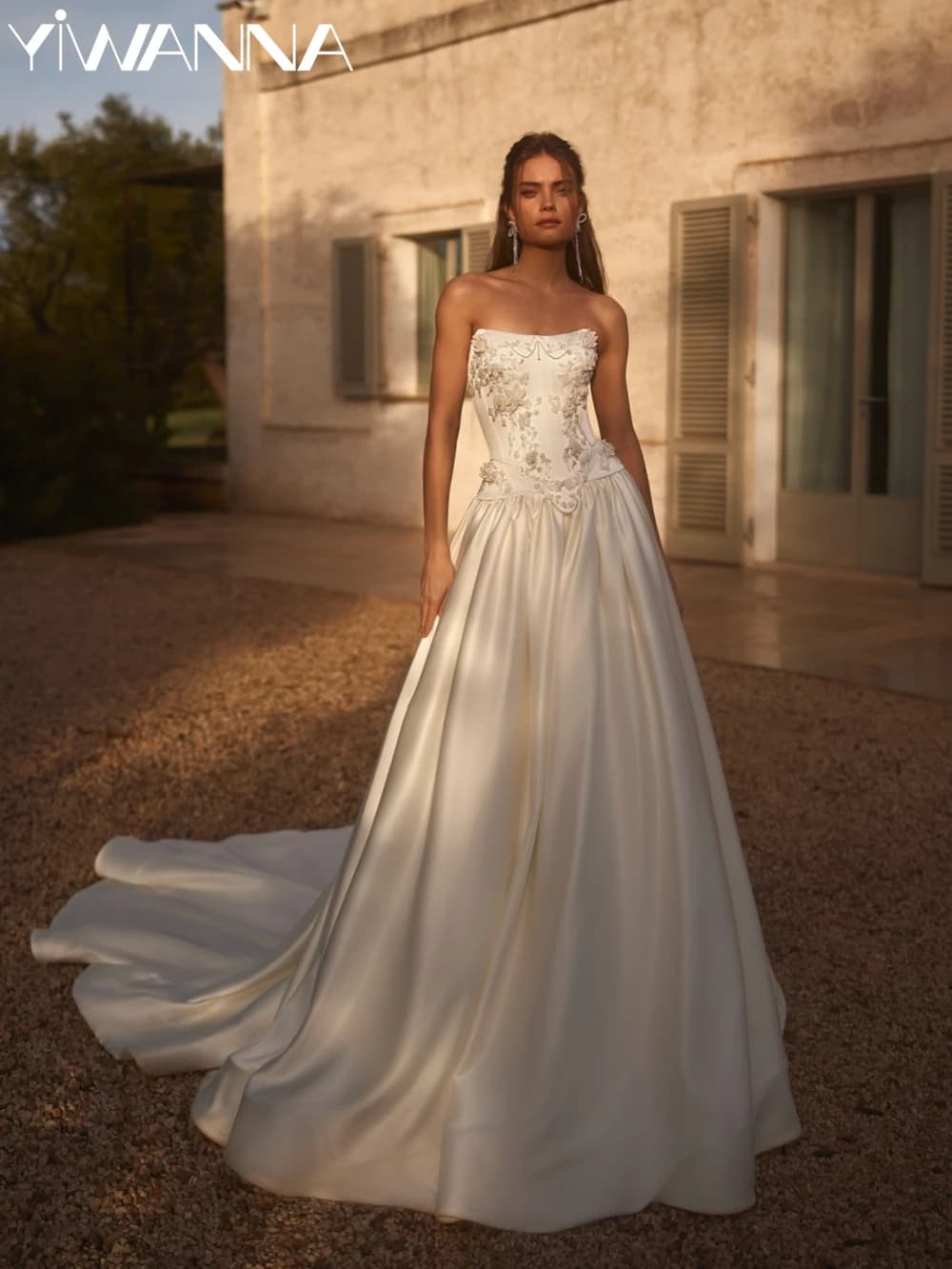 Graceful Strapless With Corset Bride Robe Shiny Sequins Beads Wedding Dress High Quality Bridal Gown Customized Robe De Mariée