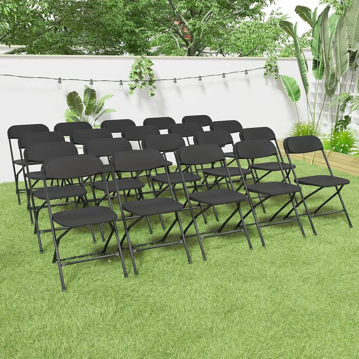 20 Pack Black Folding Chairs,Portable Party Chairs,Plastic Folding Chair,350lb Stackable Commercial Seats with Steel Frame